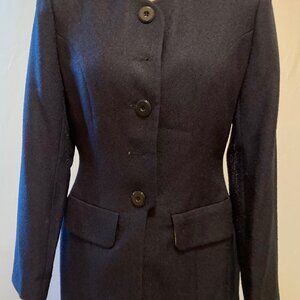 70's Sara de Italia deadstock viscose crepe long navy jacket with floral collar